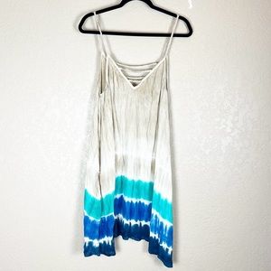 Earthbound, spaghetti, strap, tie-dye mini dress pocketed